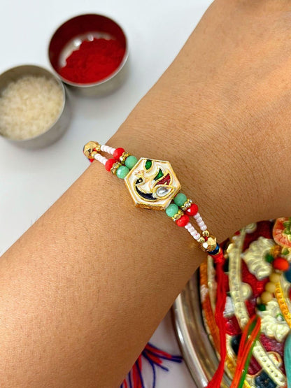 Dhiyona 3 pcs Meenakari Kundan Traditional Handmade Rakhi for Brother