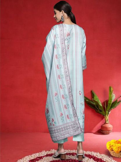 Blue Women Floral Printed Kurta with Palazzo & Dupatta