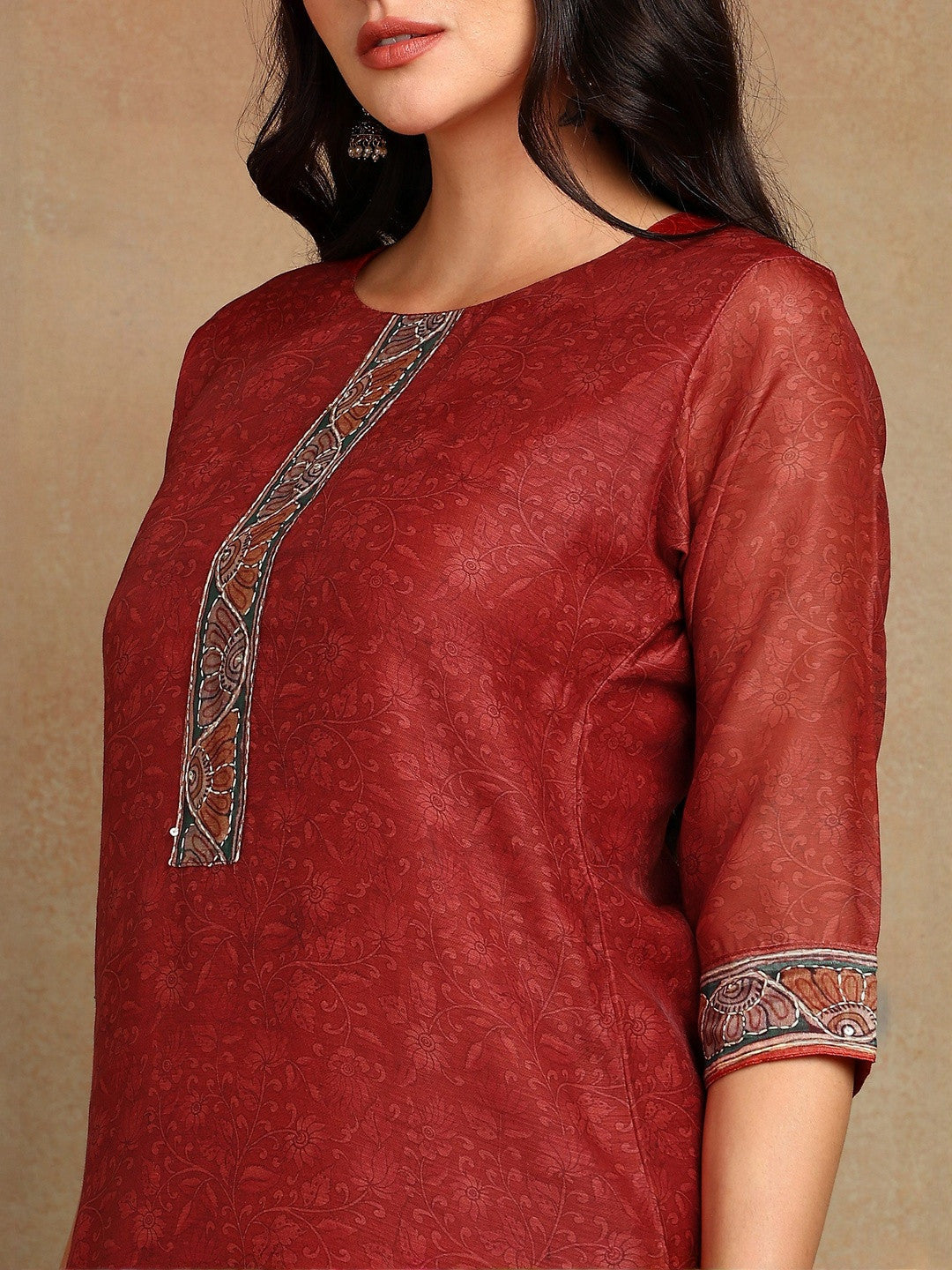 Women Ethnic Motifs Regular Chanderi Cotton Kurta with Trousers & With Dupatta