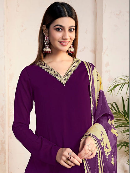 Dhiyona HOP Ethnic Motifs Embroidered V-Neck Kurta & Sharara With Dupatta