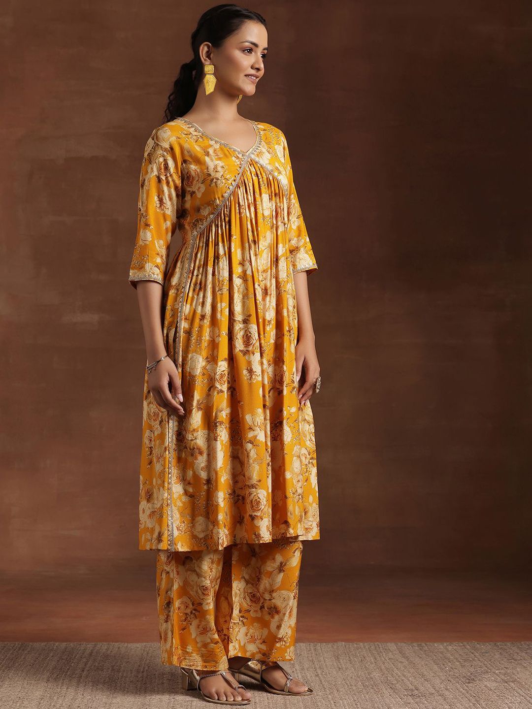 Dhiyona LL Floral Printed Empire Sequinned A-Line Kurta With Palazzo & Dupatta