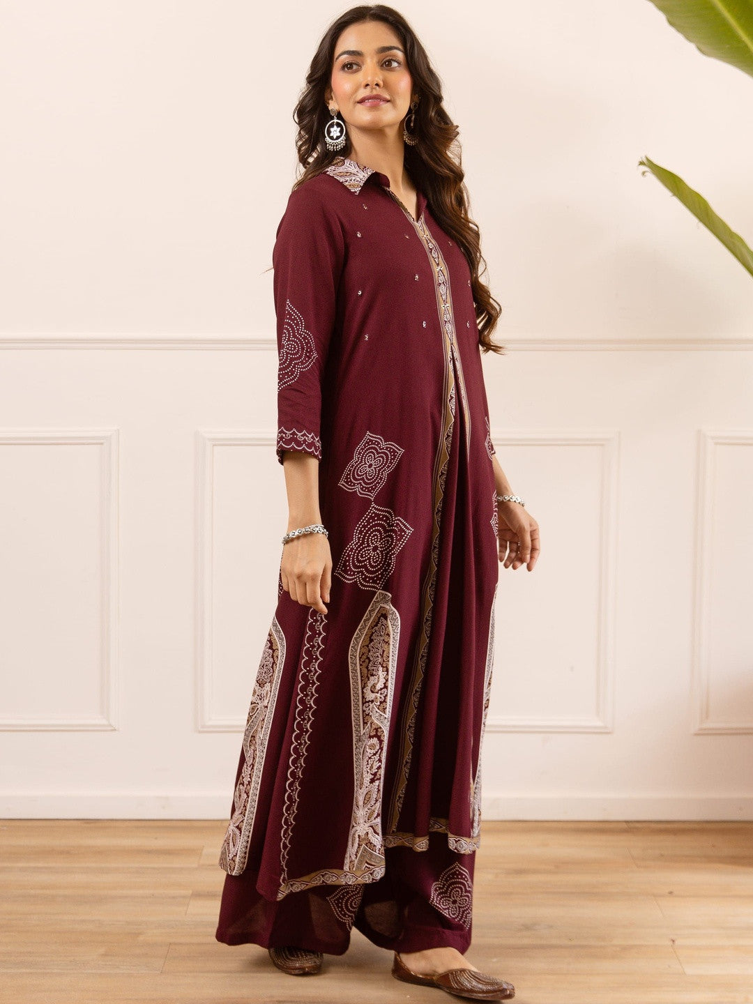 Printed Shirt Collar Kurta & Palazzos