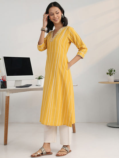 Women Striped Regular Thread Work Kurta with Trousers & With Dupatta
