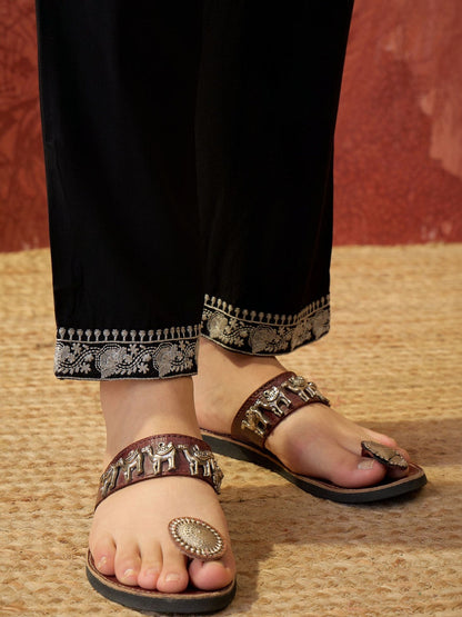 Embroidered V-Neck Kurta & Trousers Kurta Sets