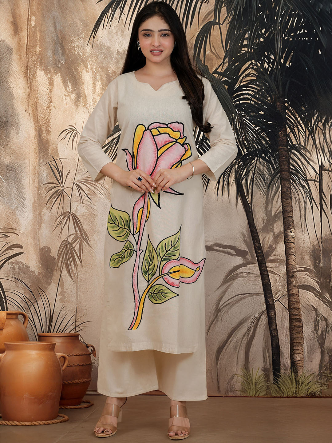 Floral Printed Pure Cotton Straight Kurta & Palazzos