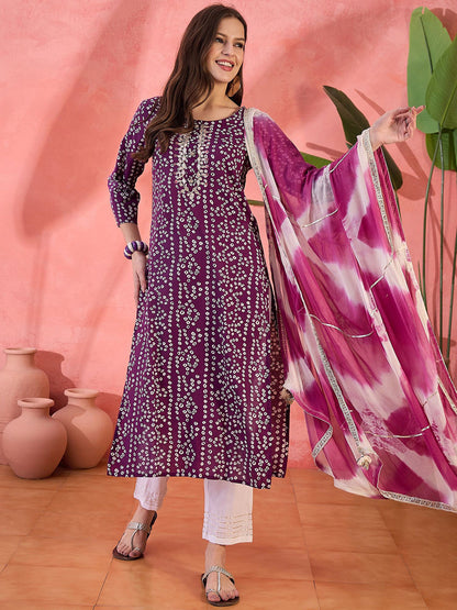 Printed Pure Cotton Kurta Trouser With Dupatta