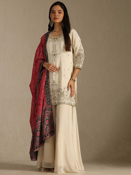 Dhiyona SO Women's Women Embroidered Regular Sequinned Kurta with Palazzos & Dupatta