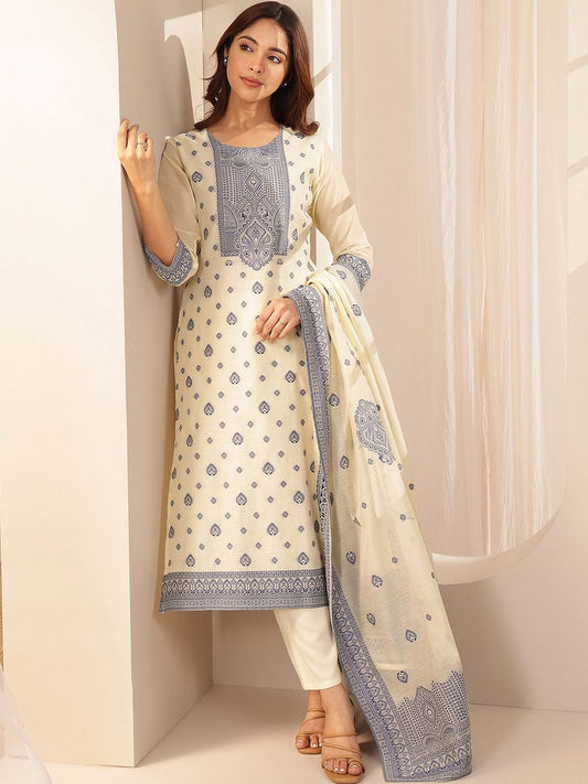 Women Ethnic Motifs Embroidered Regular Thread Work Kurta with Trousers & With Dupatta