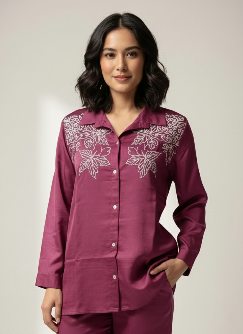 Kuhu Mulberry Embroidered Co-ord Set