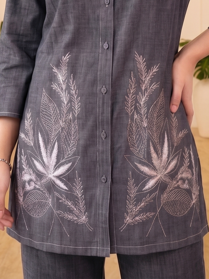Prisha fossil embroidery denim co-ord set
