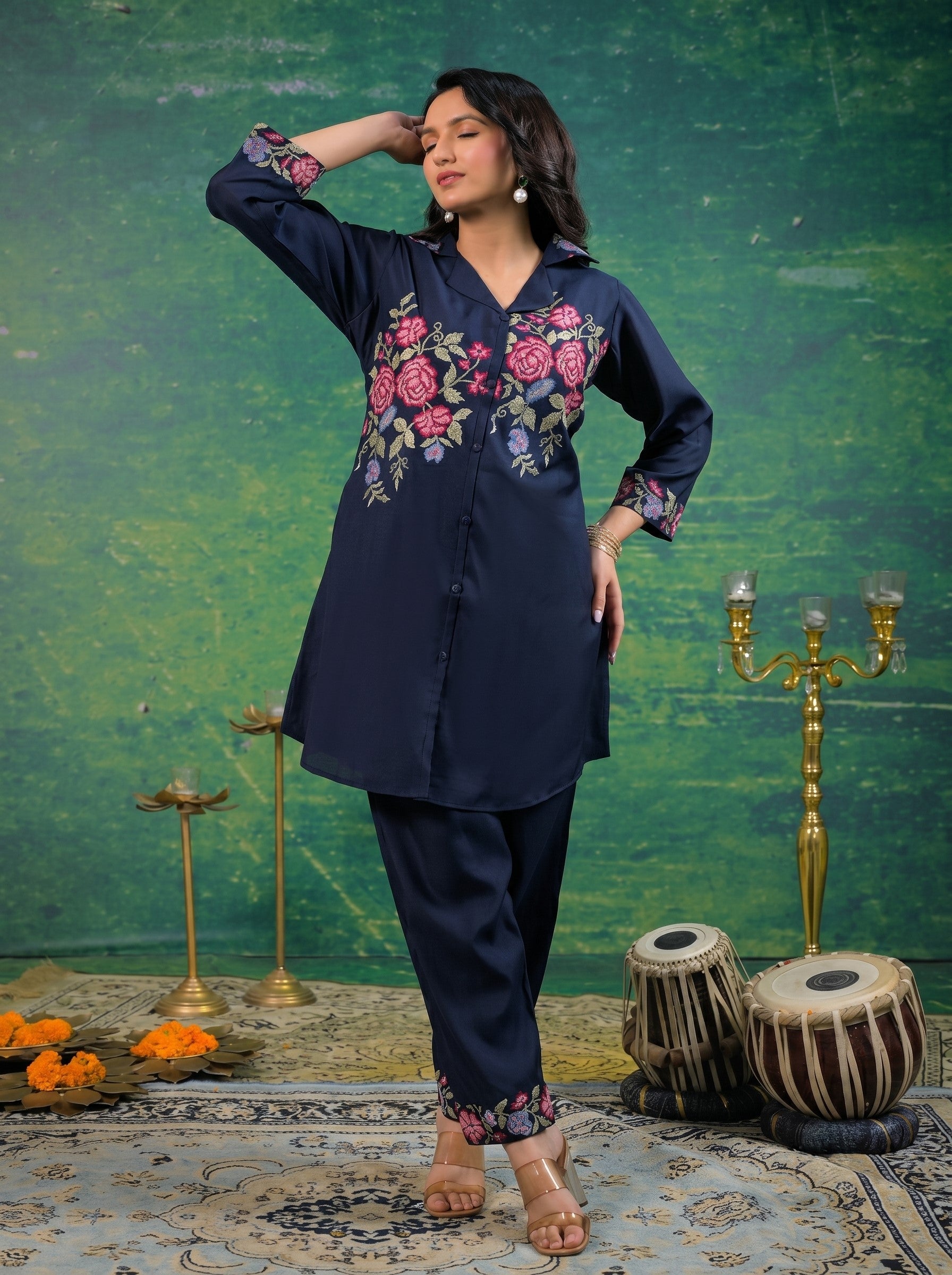 Pankhuri Navy Embroidered Co-ord Set