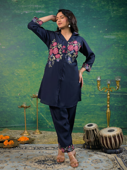 Pankhuri Navy Embroidered Co-ord Set