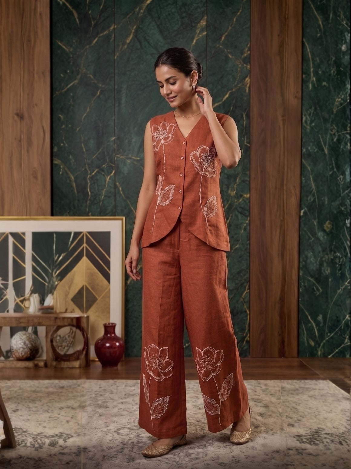 Mihika squash embroidery waist coat pant set