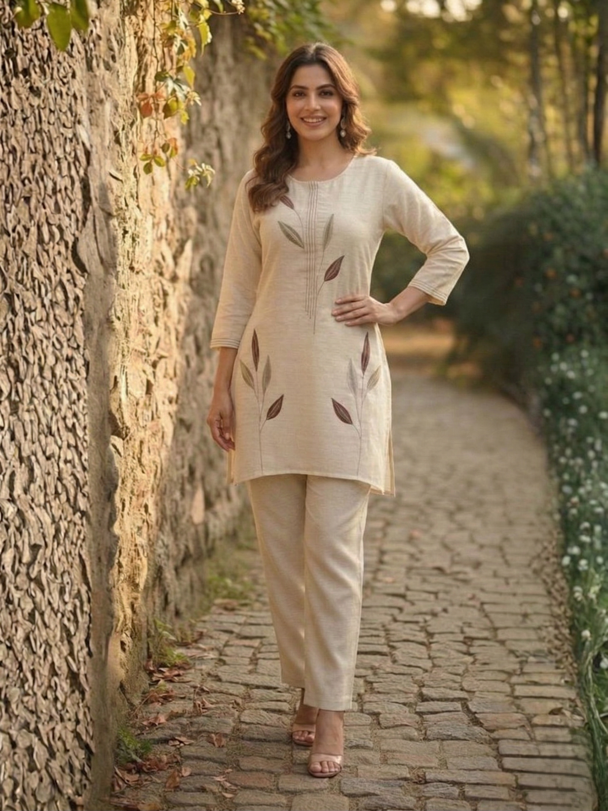 Prisha pecan embroidery cotton co-ord set