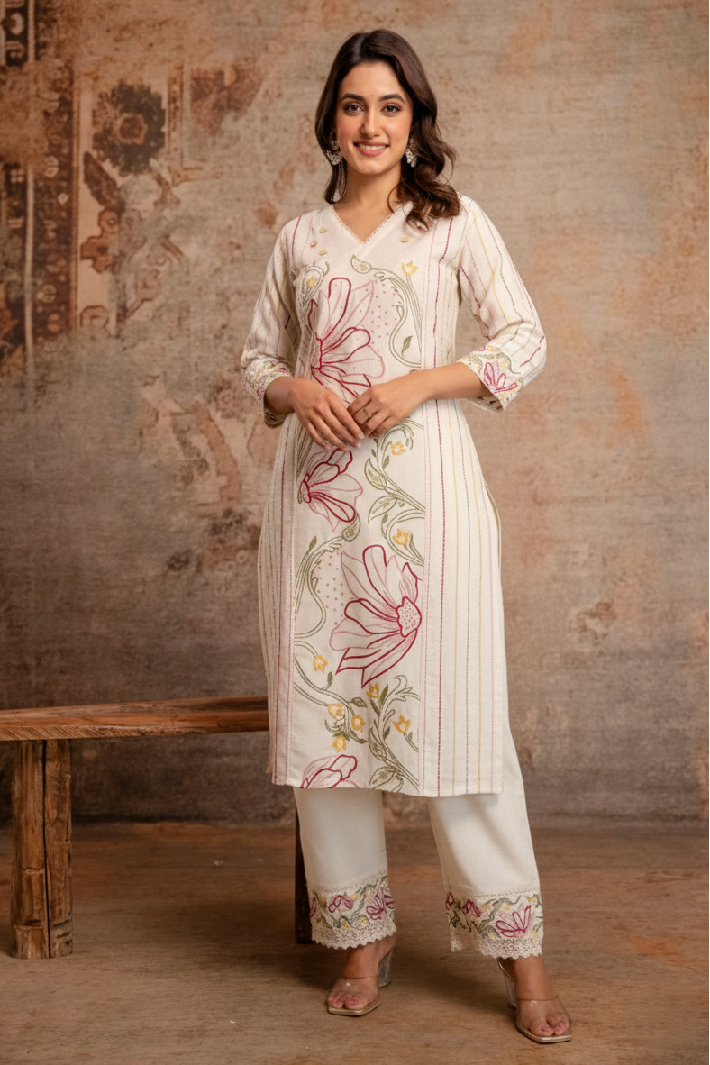 Viyona Flora Embroidered Kurta Pant Set