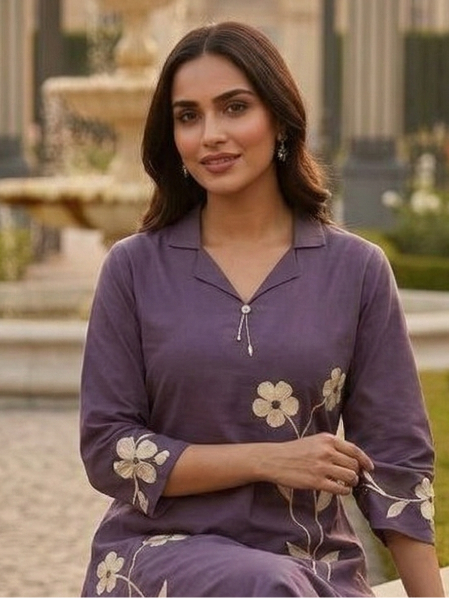 Tatva iris embroidery cotton kurta pant set