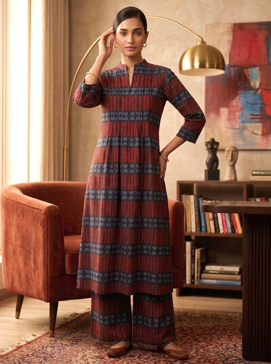 AutumnLane Akshara brick cotton kurta pant set