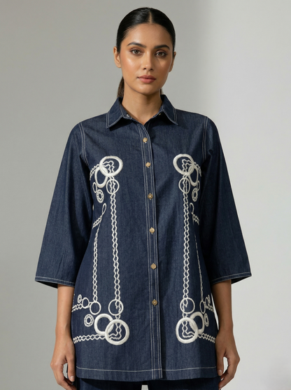 Prisha sapphire embroidery denim co-ord set