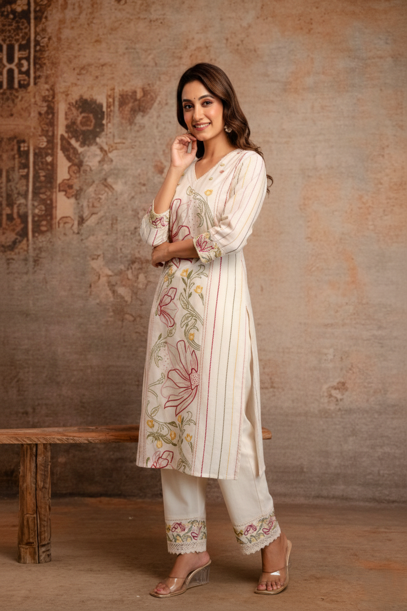Viyona Flora Embroidered Kurta Pant Set