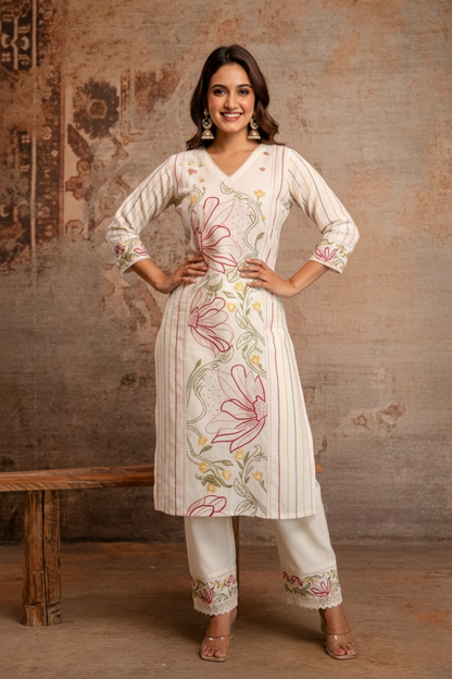 Viyona Flora Embroidered Kurta Pant Set