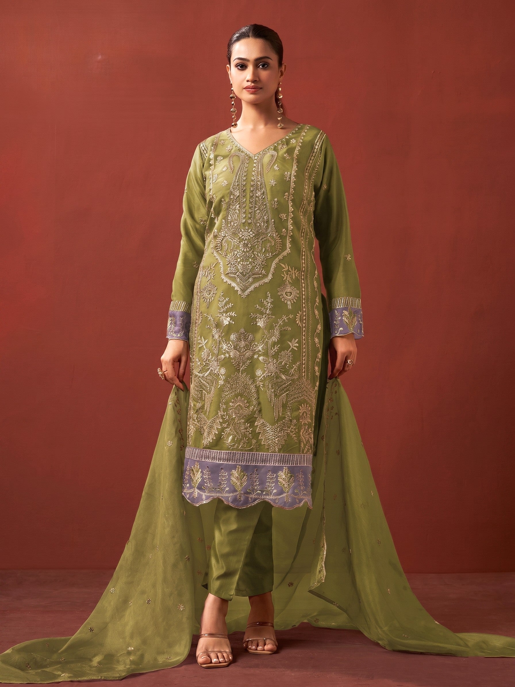 Shamsad forest Full Work lawn suit set