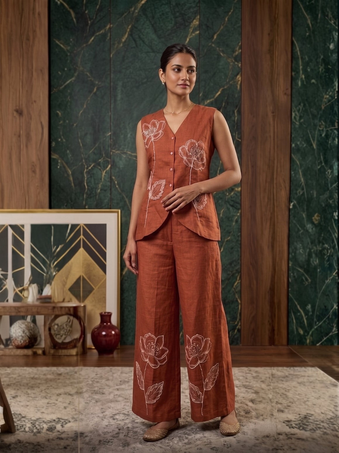 Mihika squash embroidery waist coat pant set