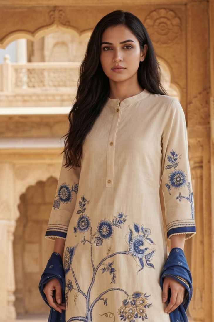 Gaur Tan cotton suit set
