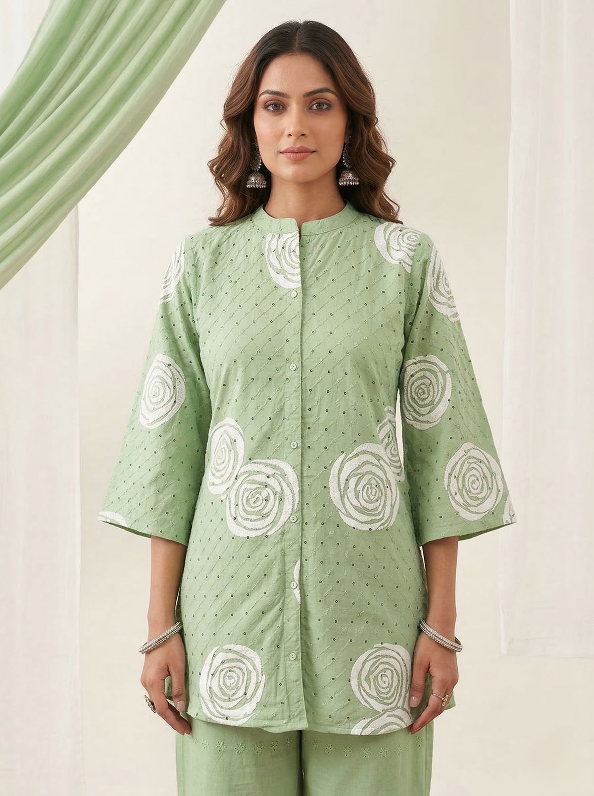 Swades basil schiffli cotton co-ord set
