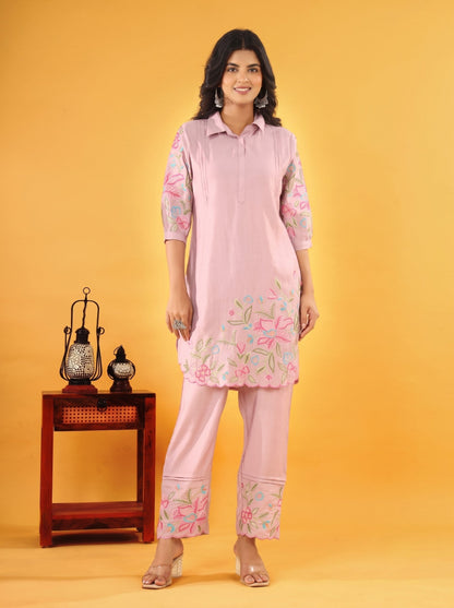 Pawan Lily embrodiery cotton co-ord set