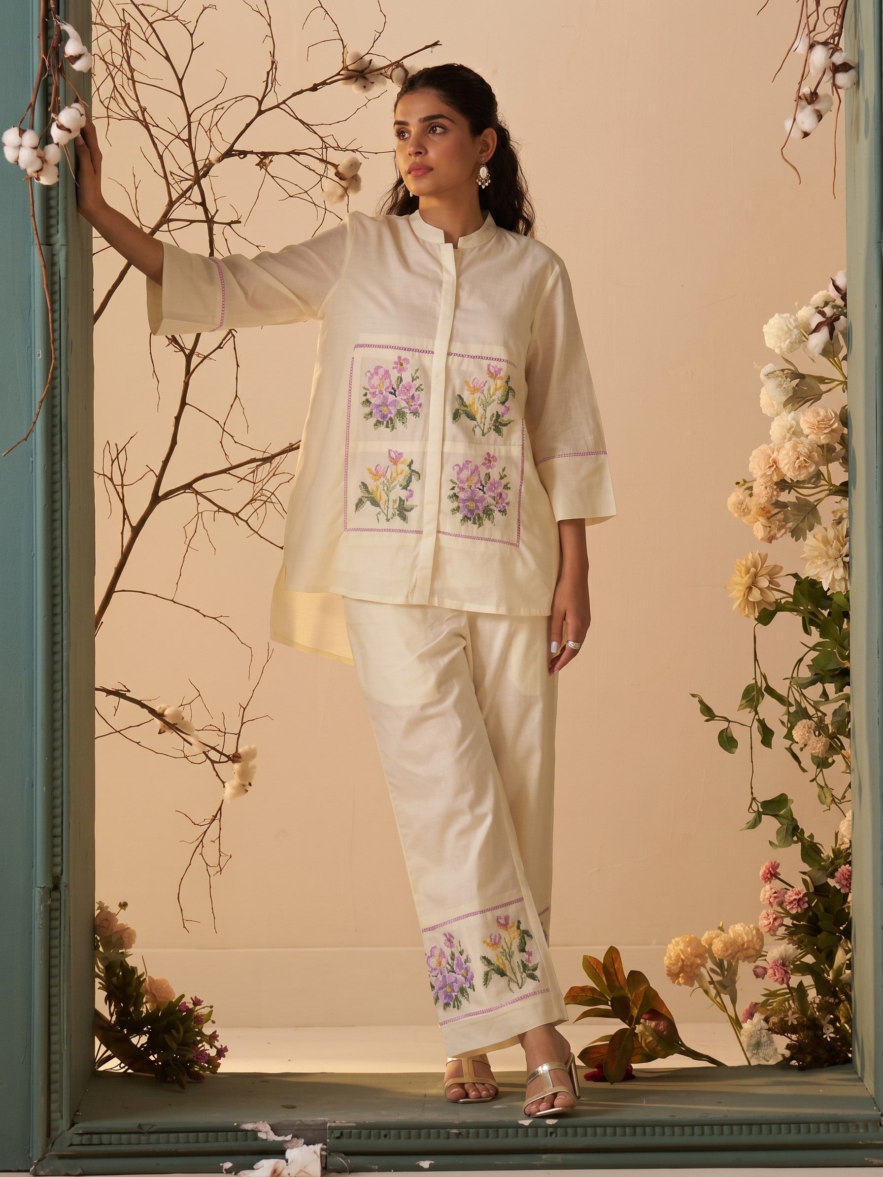 Tisca Harp embroidery Co-ord Set