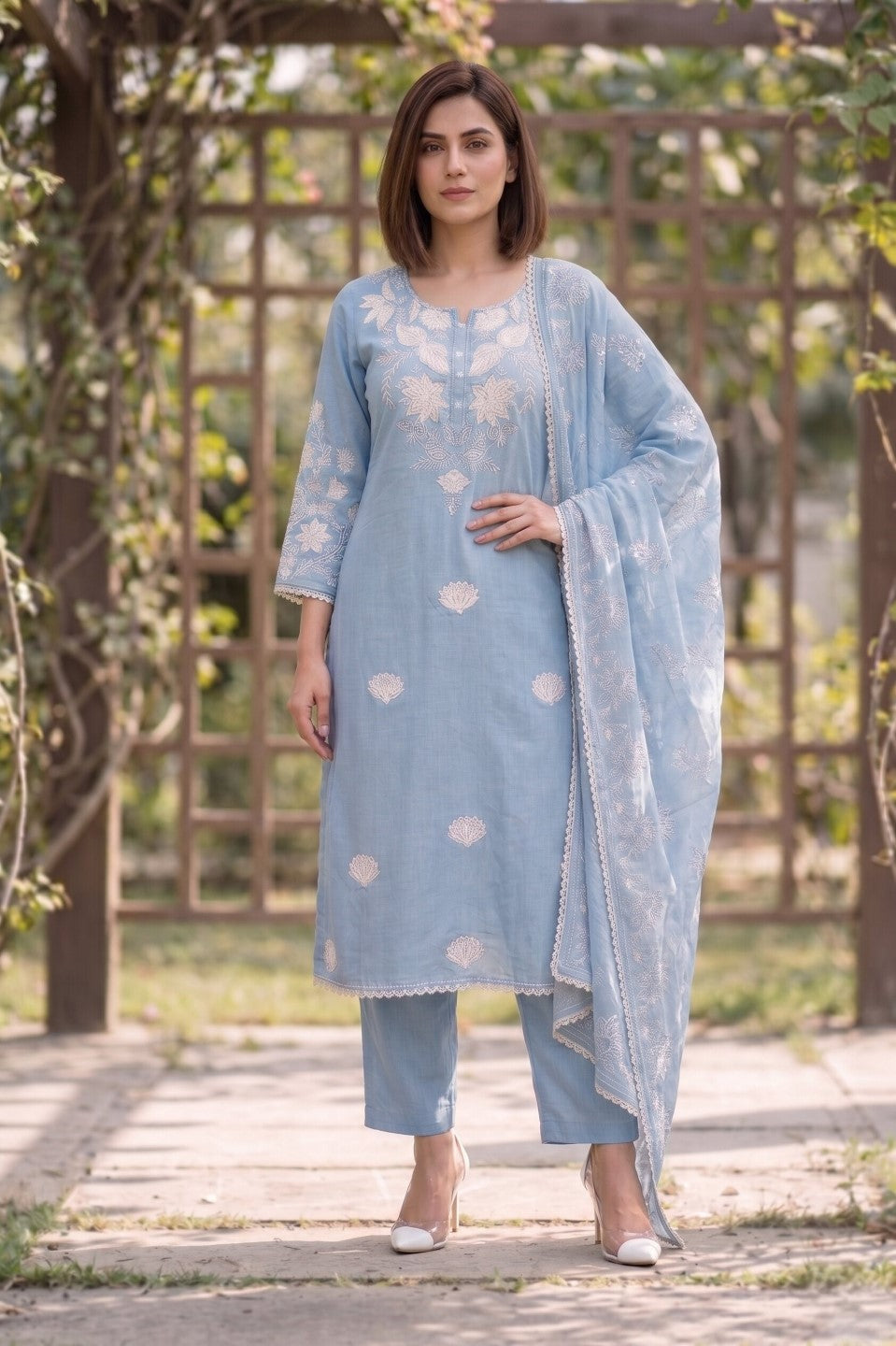 Bahara Softblue Printed Embroidered Suit Set