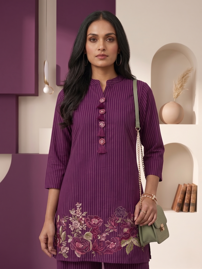 Prisha plum embroidery cotton co-ord set