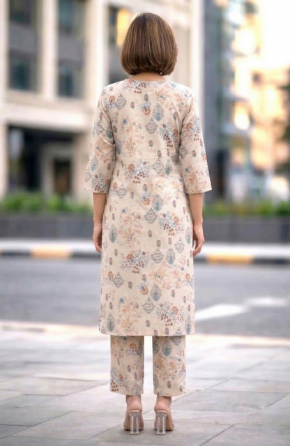 Bindiya Pearl Linen Printed Kurta Pant Set