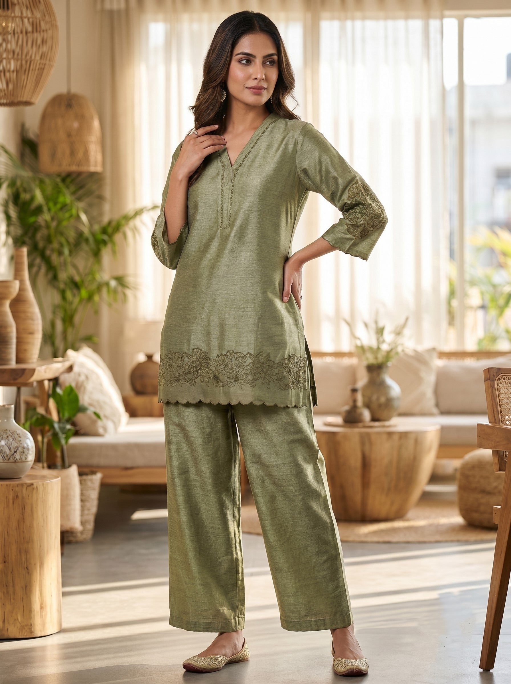 Prisha moss embroidery cotton co-ord set