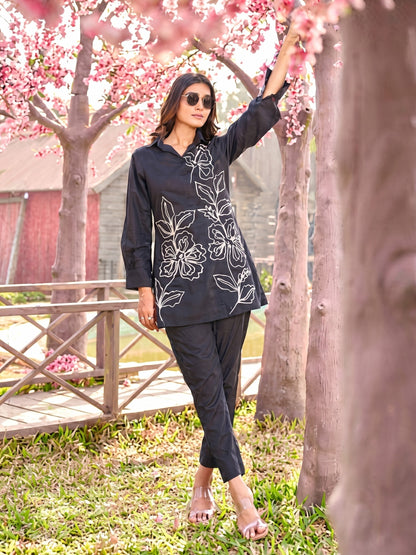 Iyana Onyx Cotton Embroidery Co-ord Set