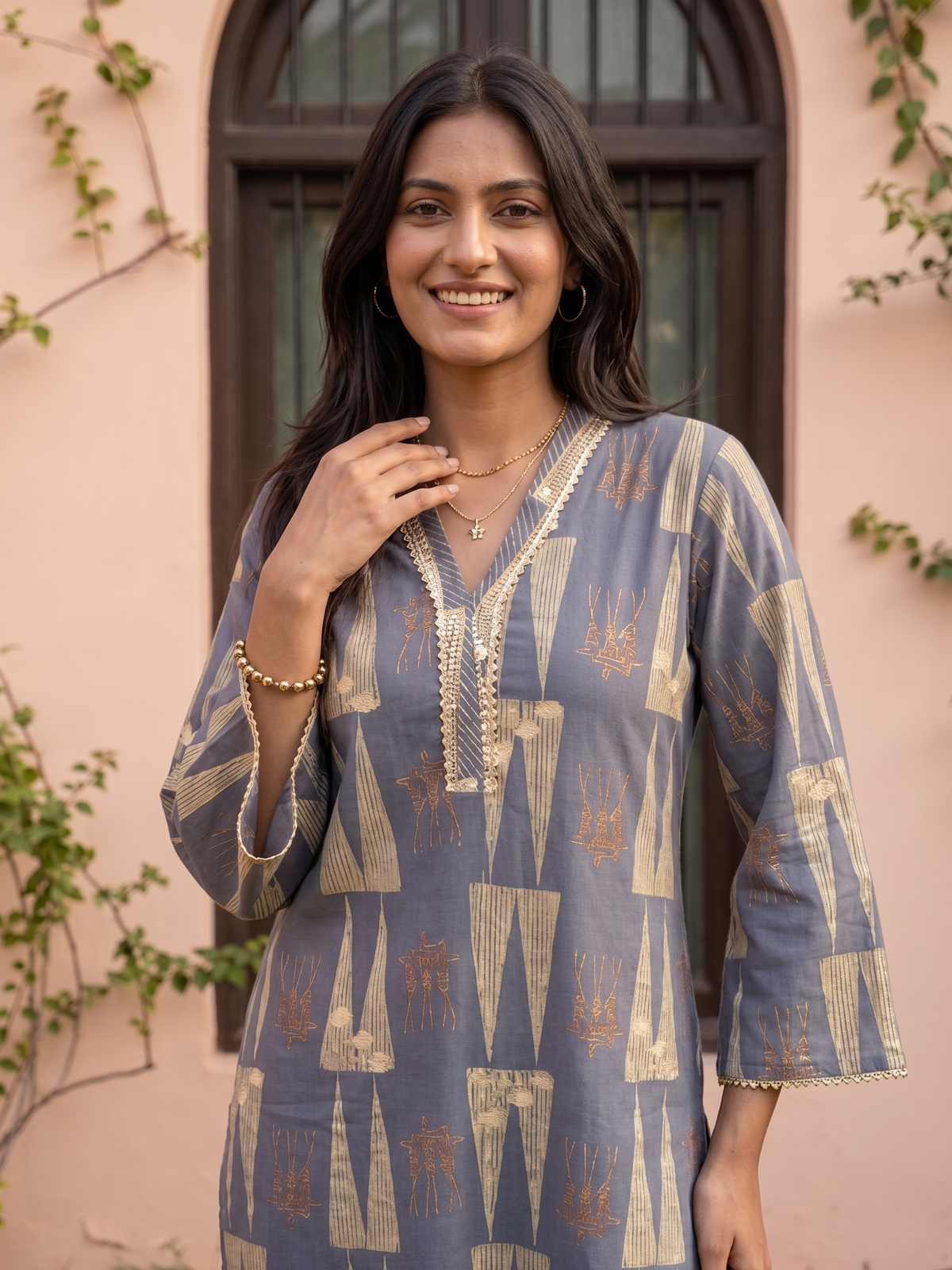 Swades slate cotton kurta pant set