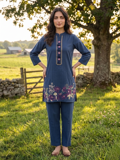 Prisha space cotton embroidery co-ord set