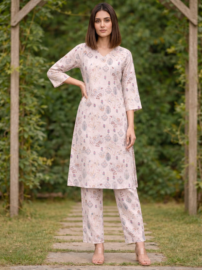 Bindiya Pearl Linen Printed Kurta Pant Set