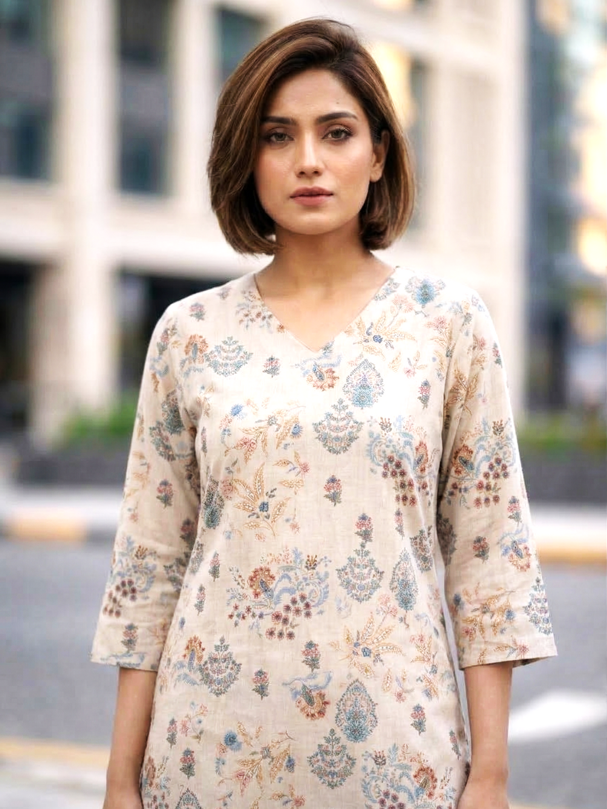 Bindiya Pearl Linen Printed Kurta Pant Set