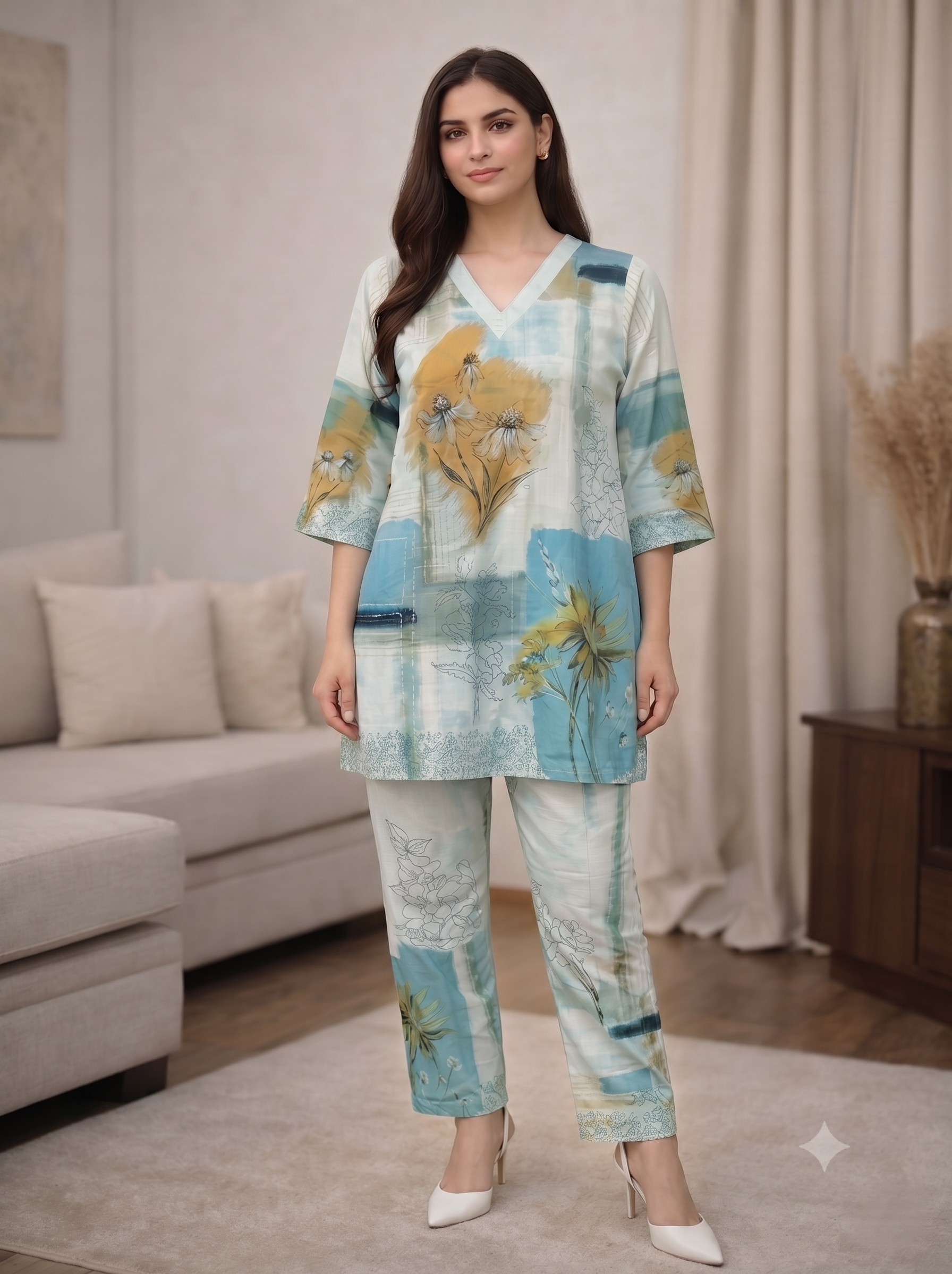 Akshara softblue printed cotton co-ord set