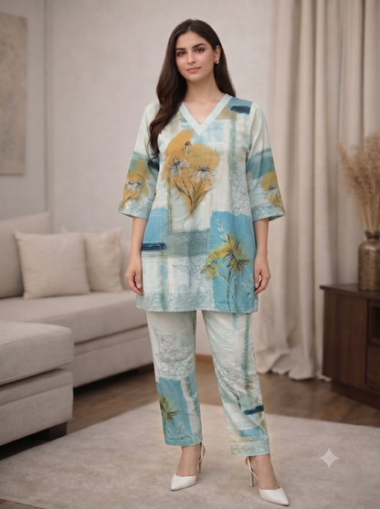 Akshara softblue printed cotton co-ord set