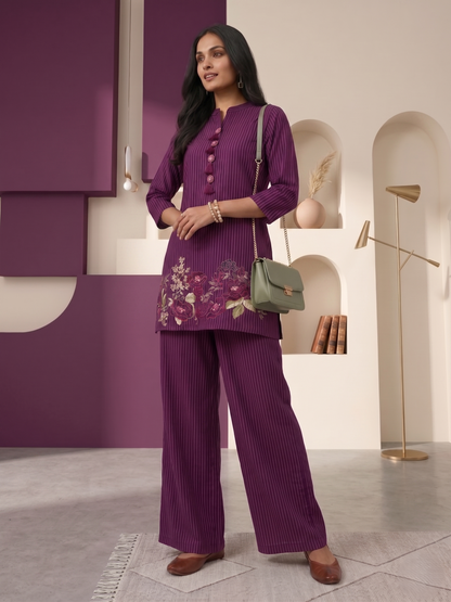 Prisha plum embroidery cotton co-ord set