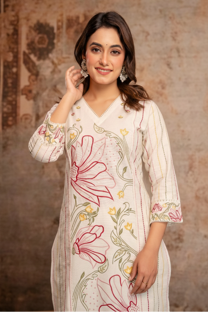 Viyona Flora Embroidered Kurta Pant Set