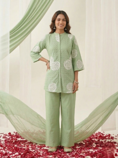 Swades basil schiffli cotton co-ord set