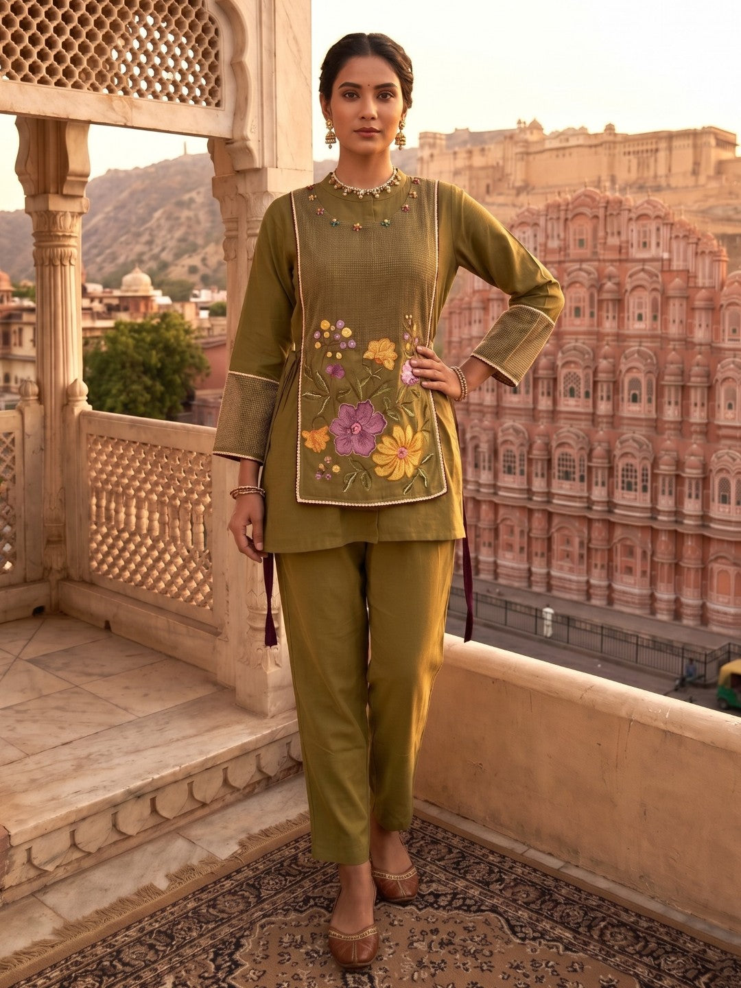Gaur Mantis Embroidery Cotton Co-ord Set