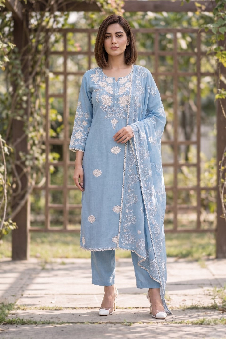 Bahara Softblue Printed Embroidered Suit Set