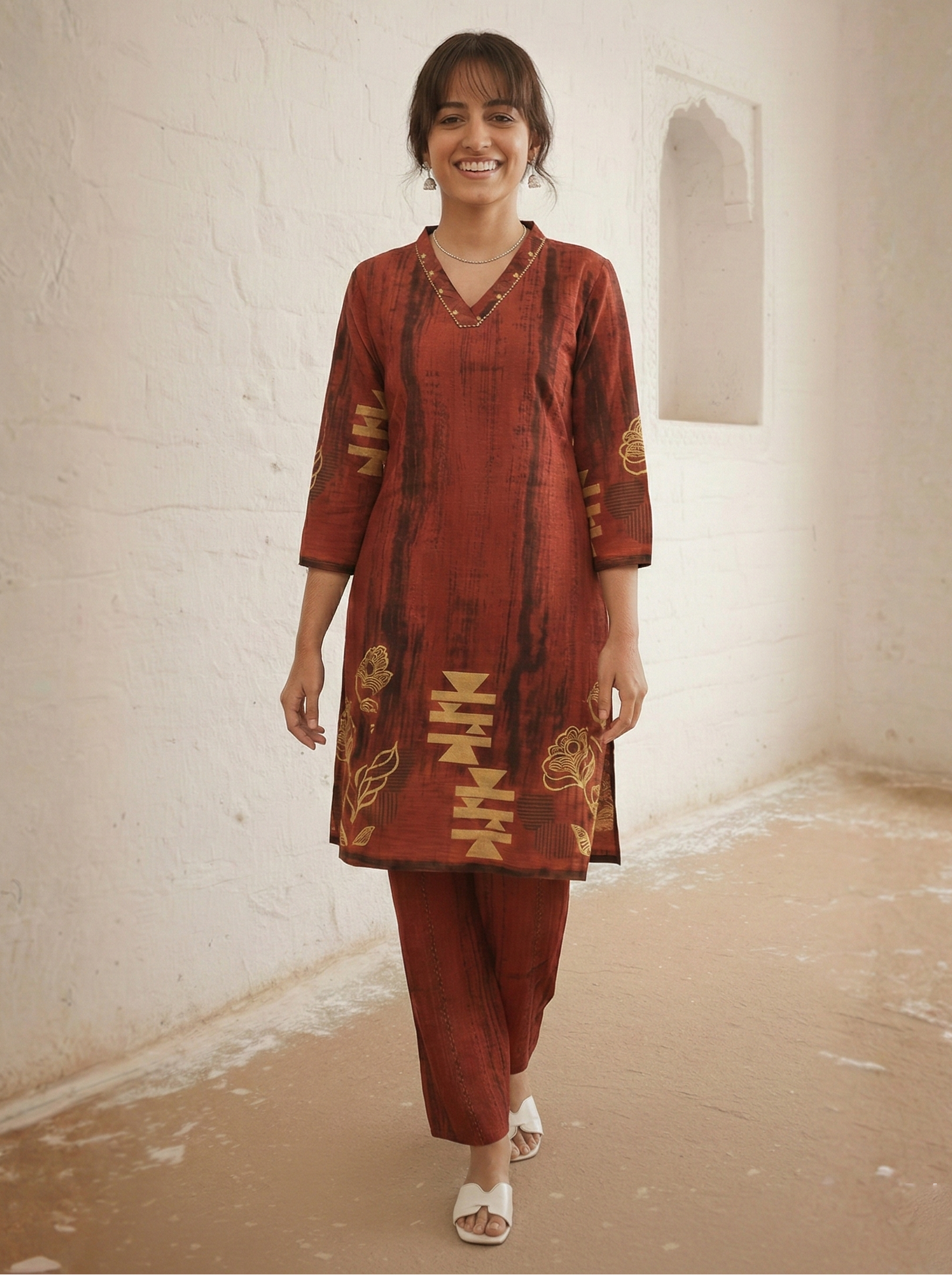 Swades Tangerine cotton co-ord set
