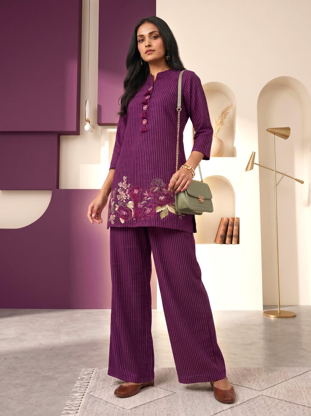Prisha plum embroidery cotton co-ord set