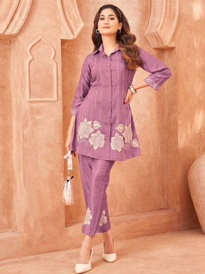 Darika Orchid Embroidery Co-ord Set