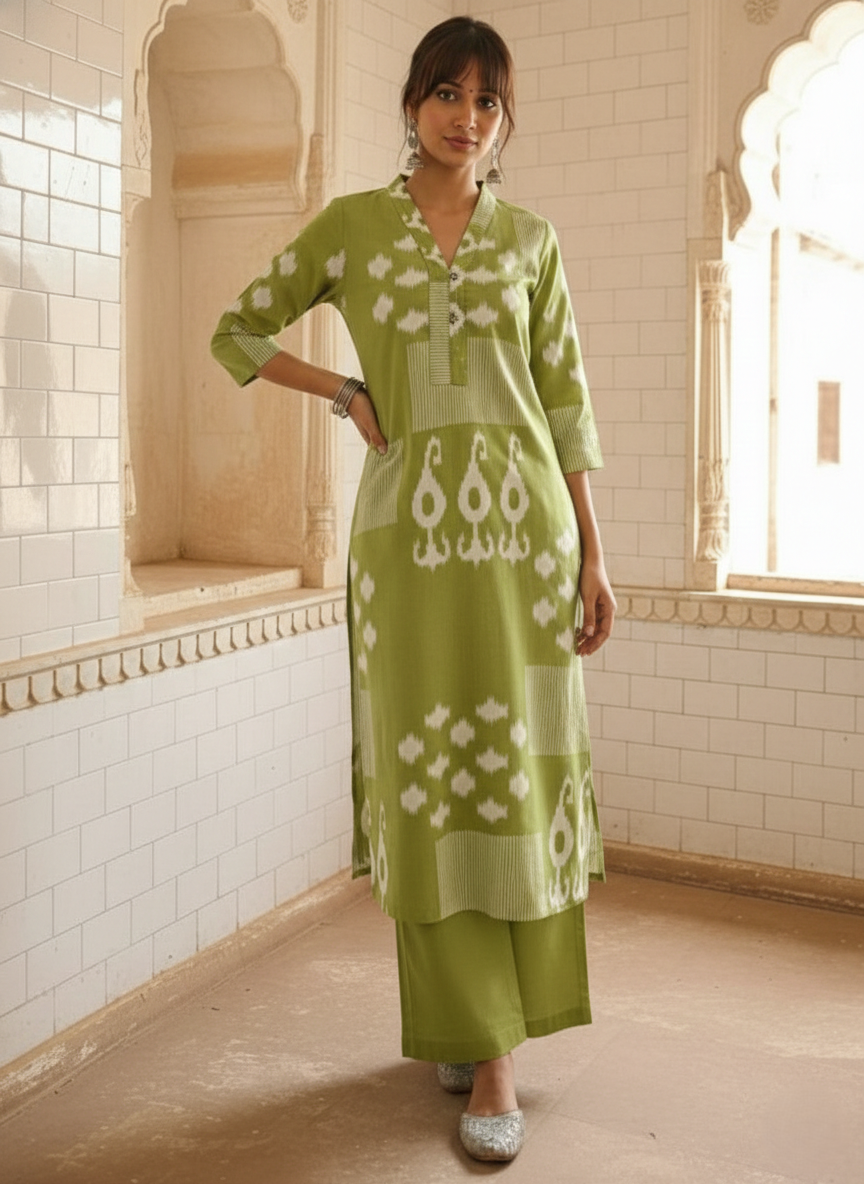 Swades Leaf cotton kurta pant set